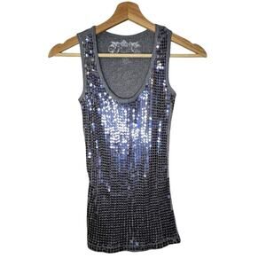 Poof Gray Muscle Shirt Silver Sequins Size Small GREAT CONDITION! 0065